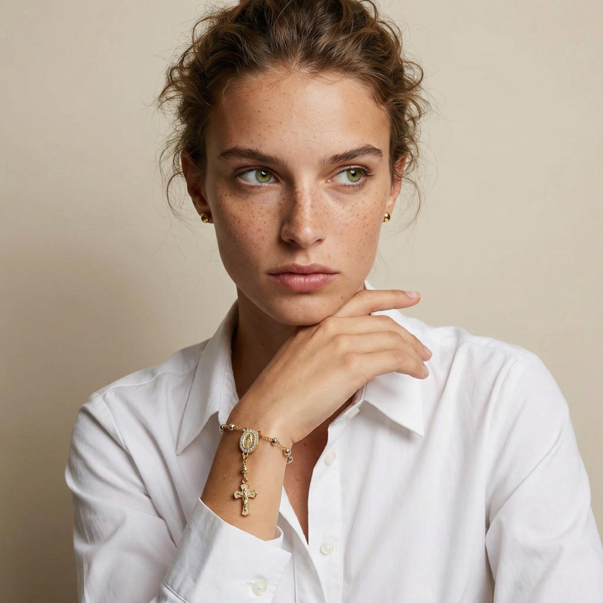 Rosenkranz Armband mit Medaille & Kreuz Eleganz