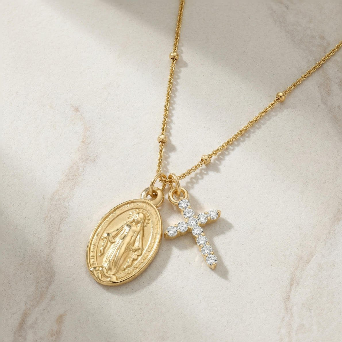 Halskette Wundertätige Medaille & Funkelndes Kreuz