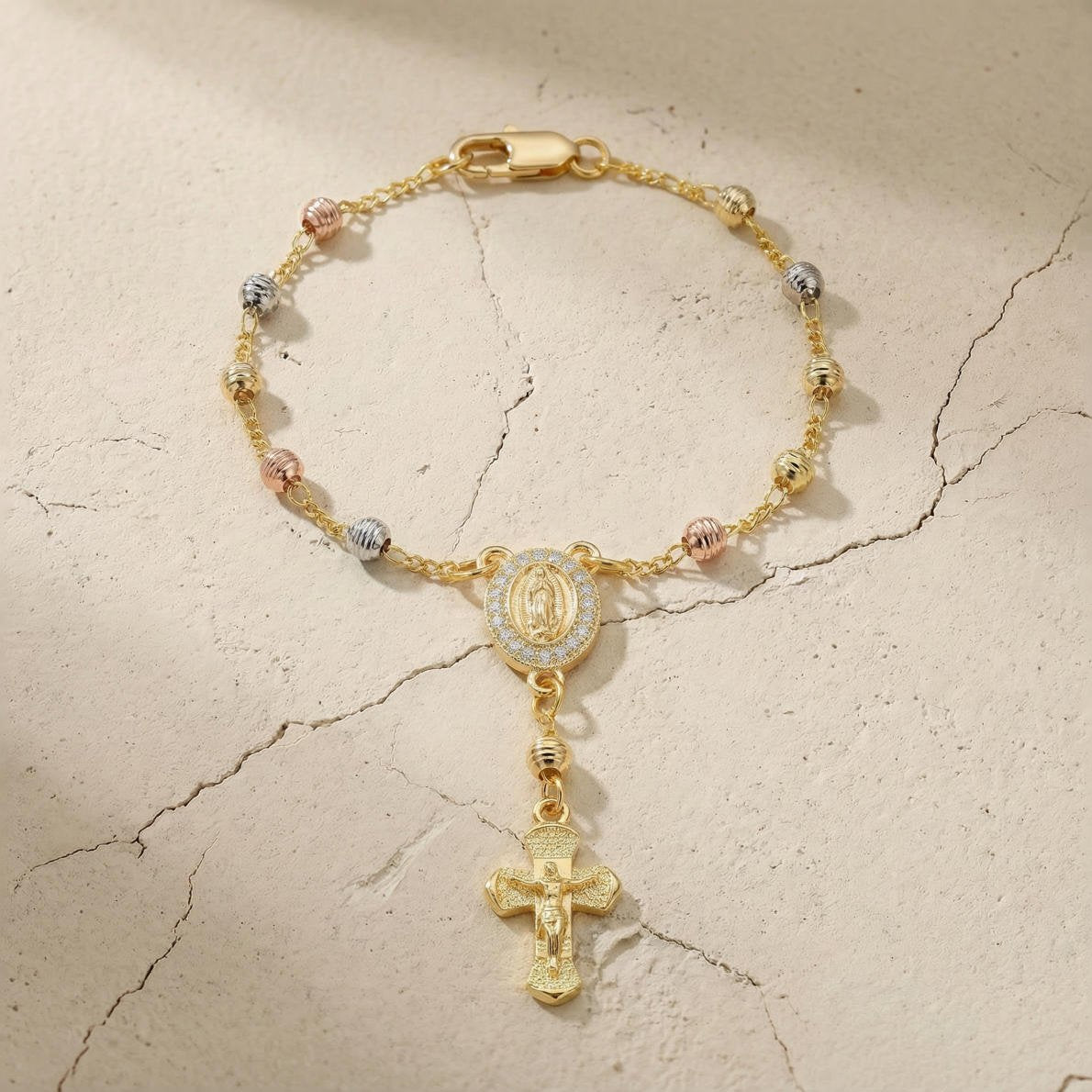 Rosenkranz Armband mit Medaille & Kreuz Eleganz