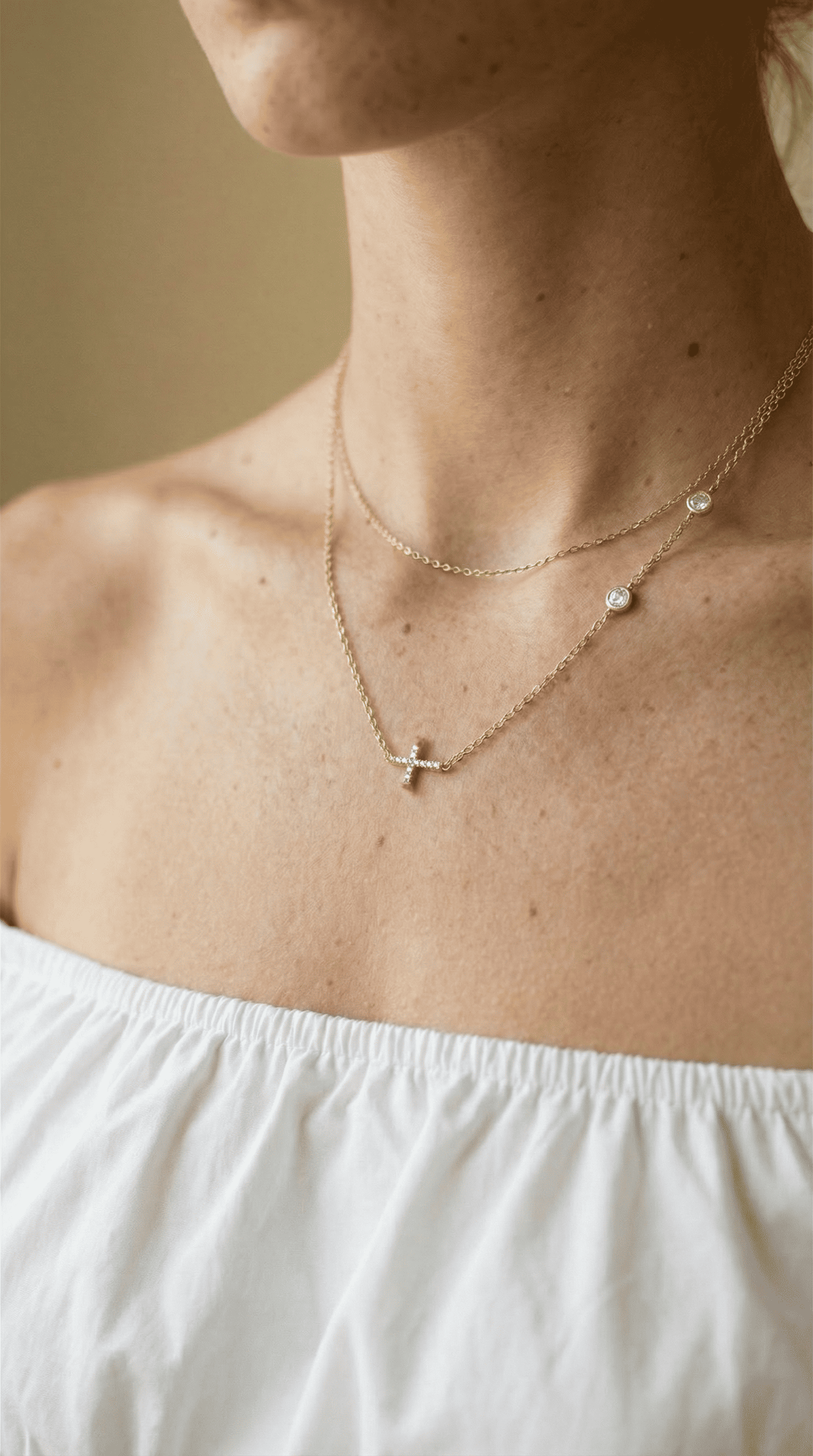 Kreuz-Halskette mit Pavé-Steinen & Zierkette