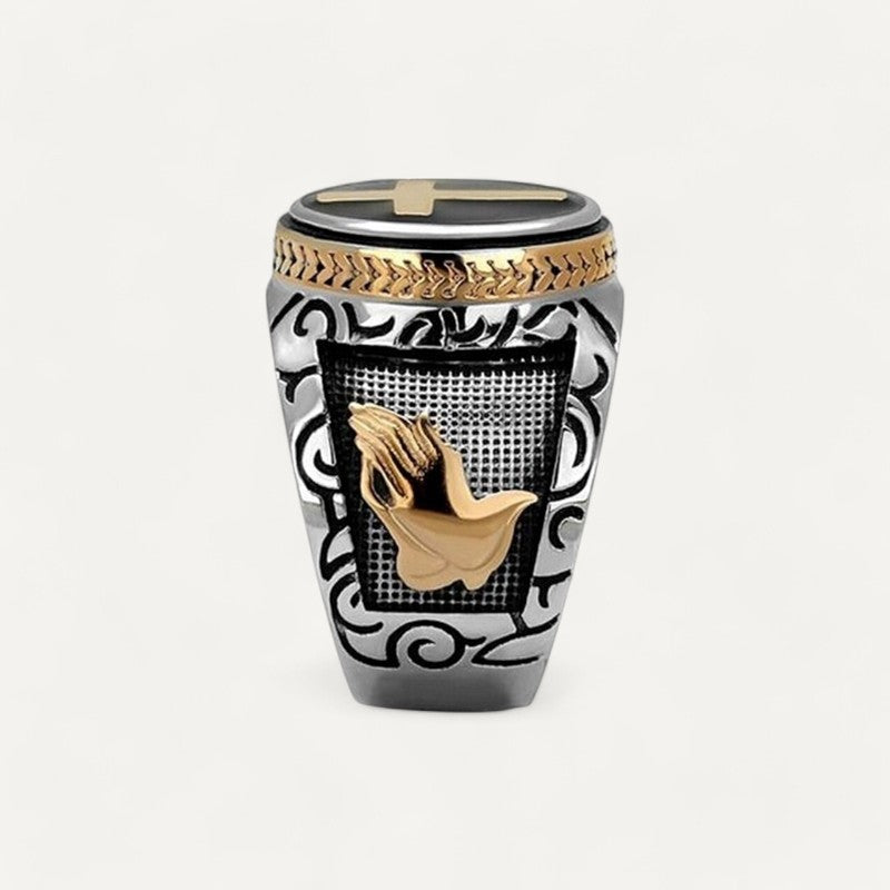 Siegelring mit Kreuz in Silber und Gold