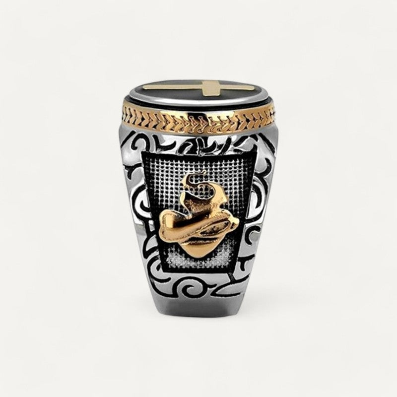 Siegelring mit Kreuz in Silber und Gold