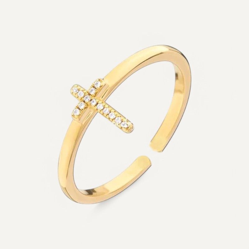 Diamant-Kreuzring in Gold