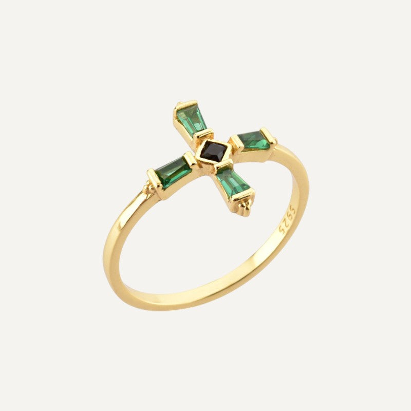 Kreuzring mit weißen Diamanten