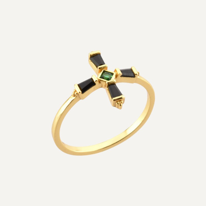 Kreuzring mit weißen Diamanten