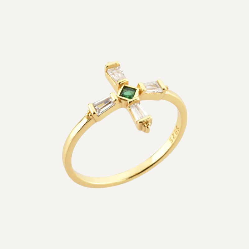 Kreuzring mit weißen Diamanten