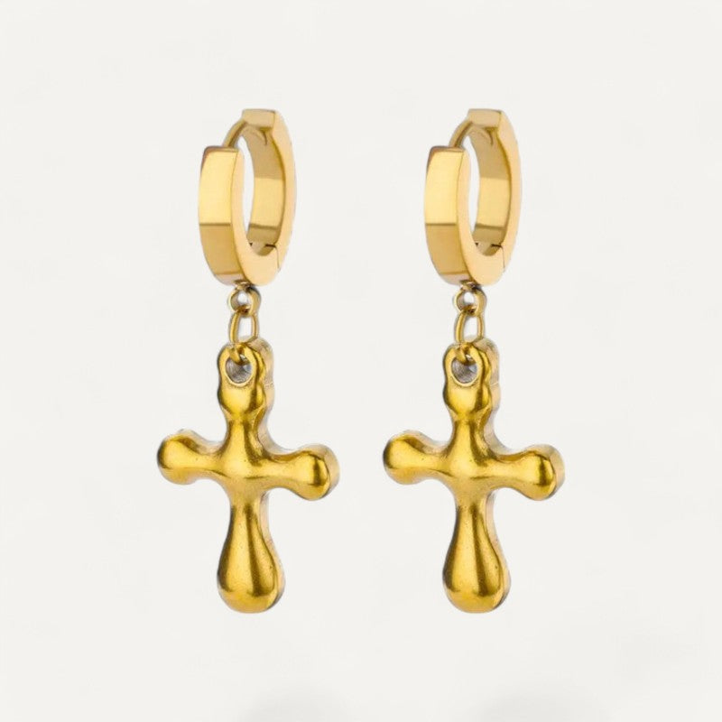 Funkelnde Goldene Kreuz-Ohrringe