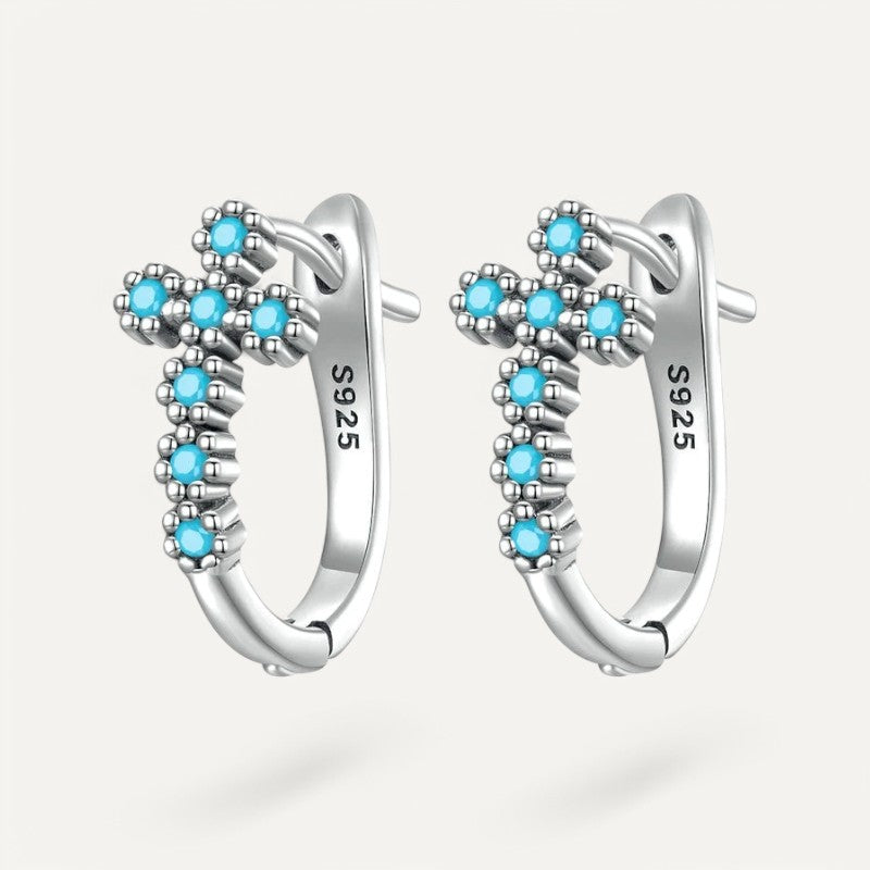 Kreuz-Ohrringe aus Silber mit Türkis