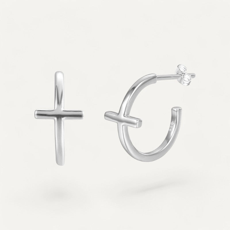 Vergoldete Kreuz-Creolen-Ohrringe