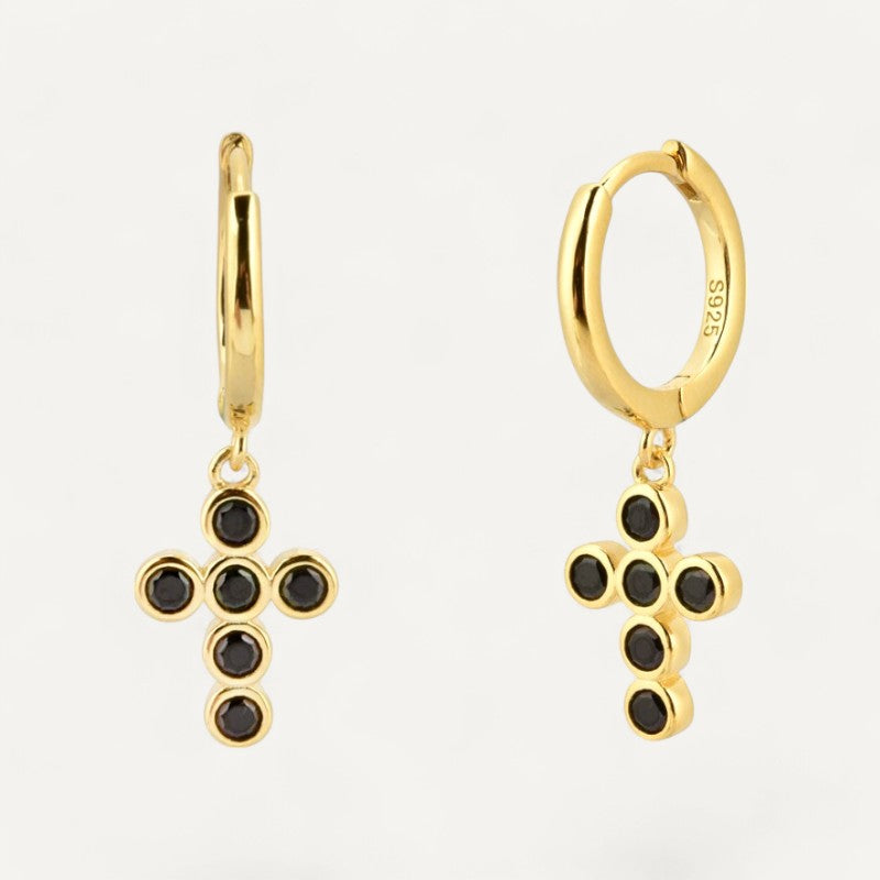 Schwarze Onyx-Kreuz-Ohrringe