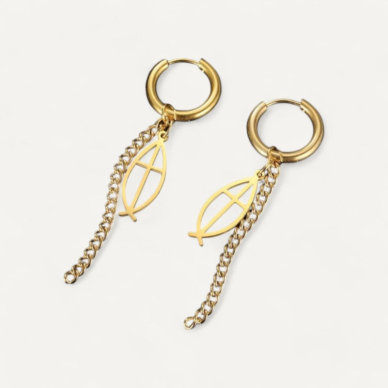 Ohrringe mit Fisch-Kreuz