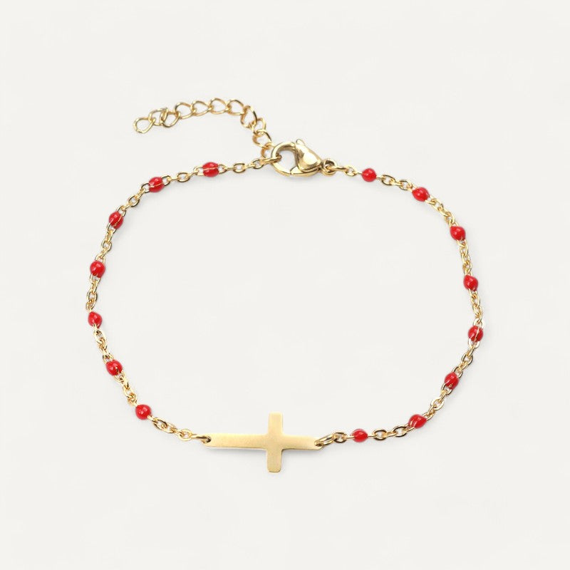 Kreuz-Armband in Gold mit Perlen