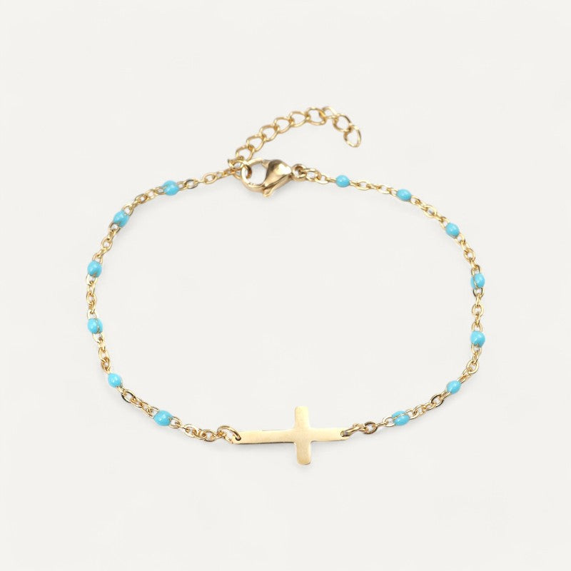 Kreuz-Armband in Gold mit Perlen
