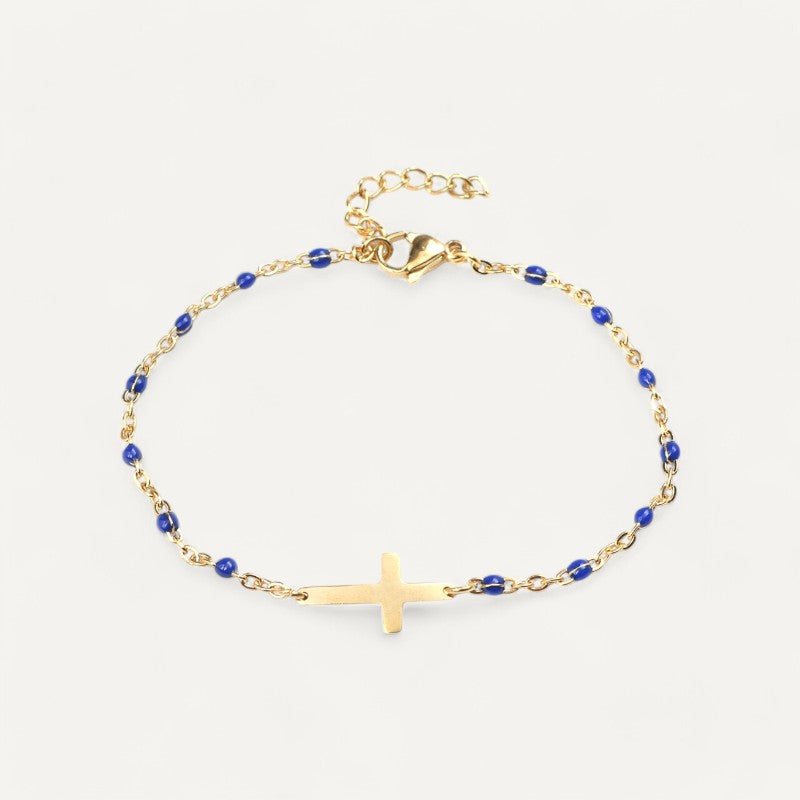 Kreuz-Armband in Gold mit Perlen