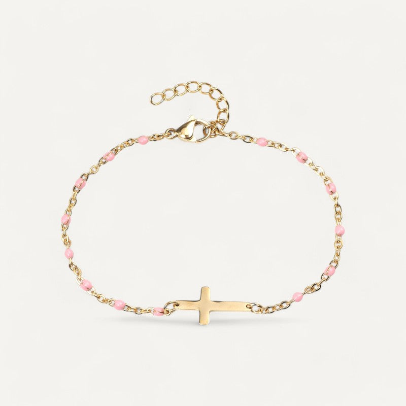Kreuz-Armband in Gold mit Perlen