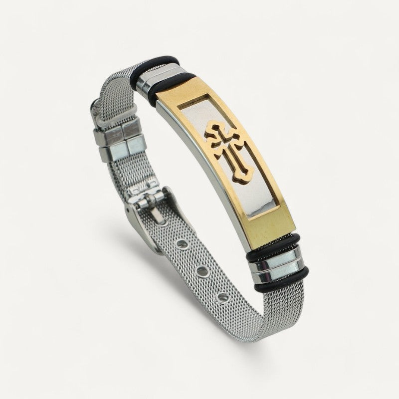 Herren-Armband mit Kreuz – Breite Kette