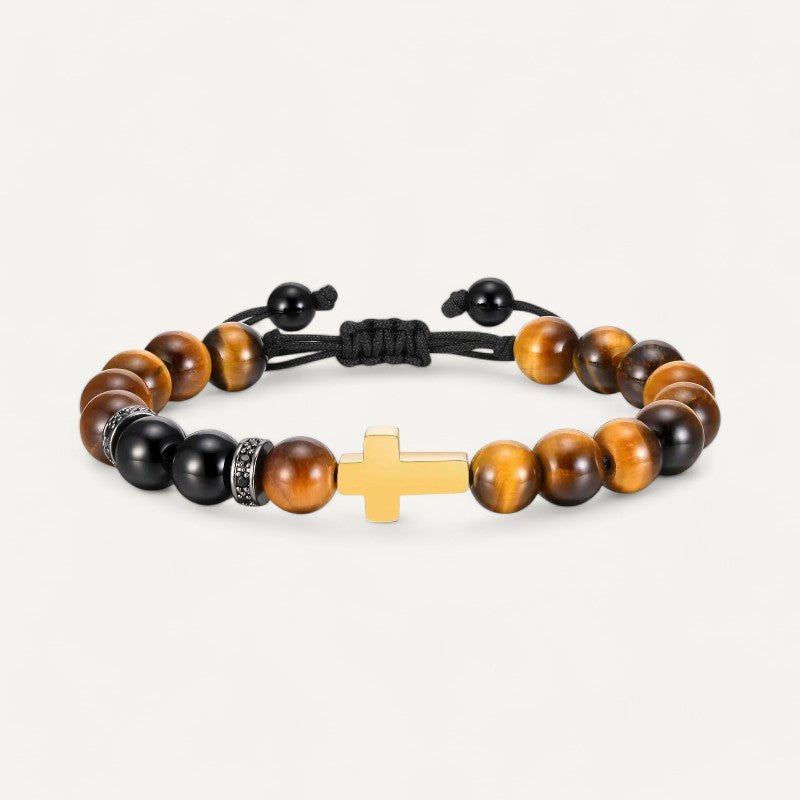 Armband mit Tigerauge und goldenem Kreuz
