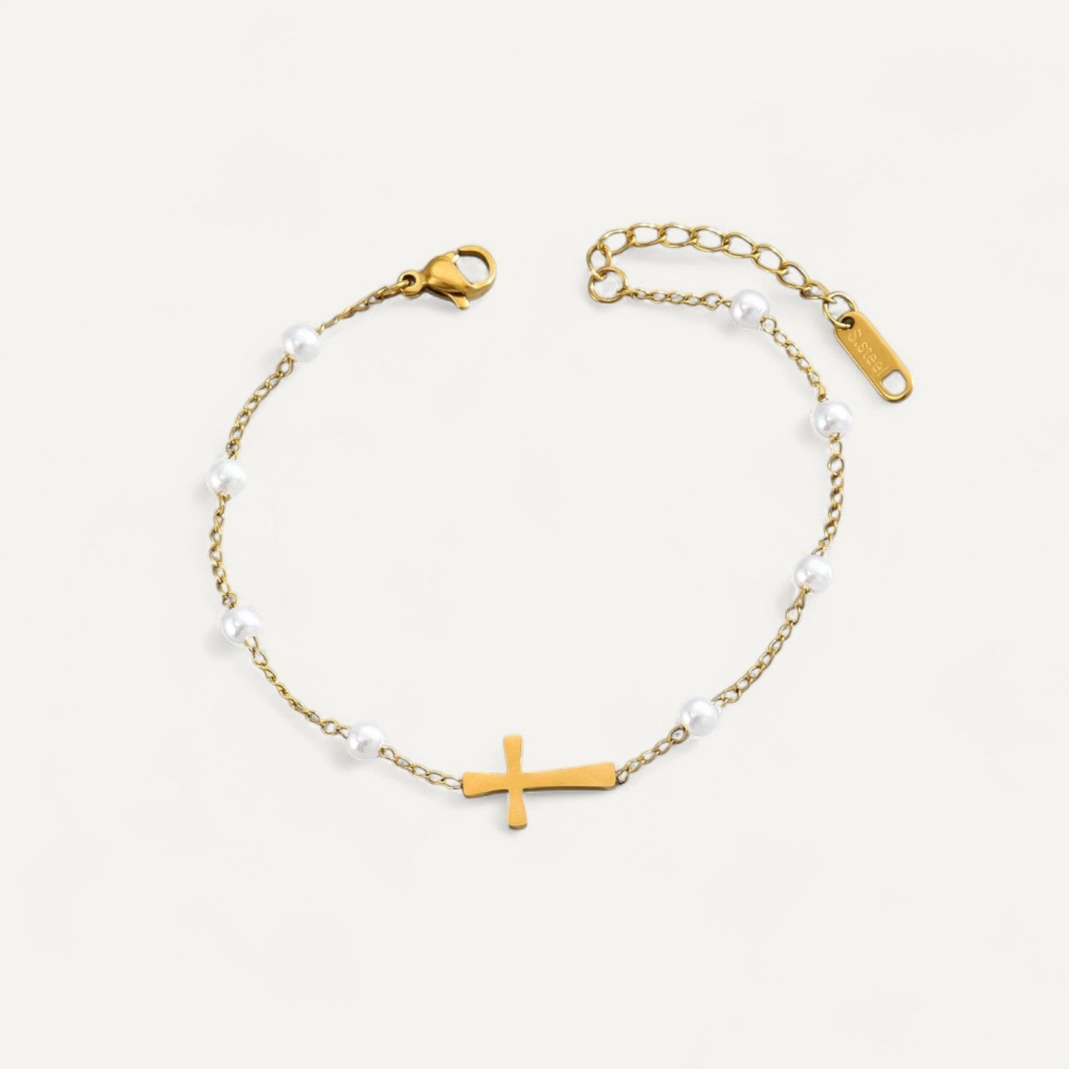 Goldenes Kreuzarmband mit Eleganten Perlen