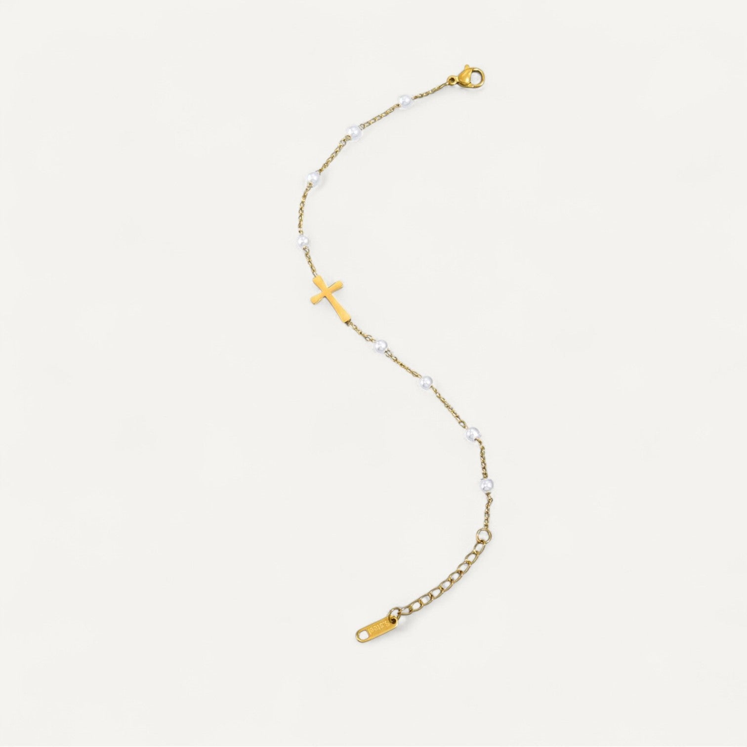 Goldenes Kreuzarmband mit Eleganten Perlen