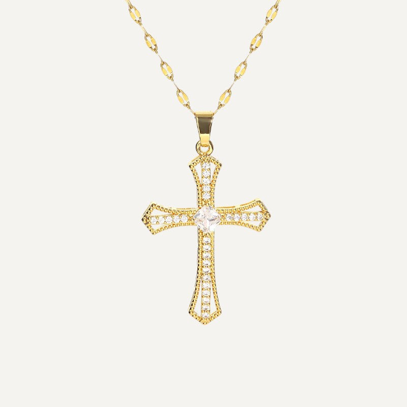 Christlicher Kreuzanhänger mit Zirkonia-Kristallen