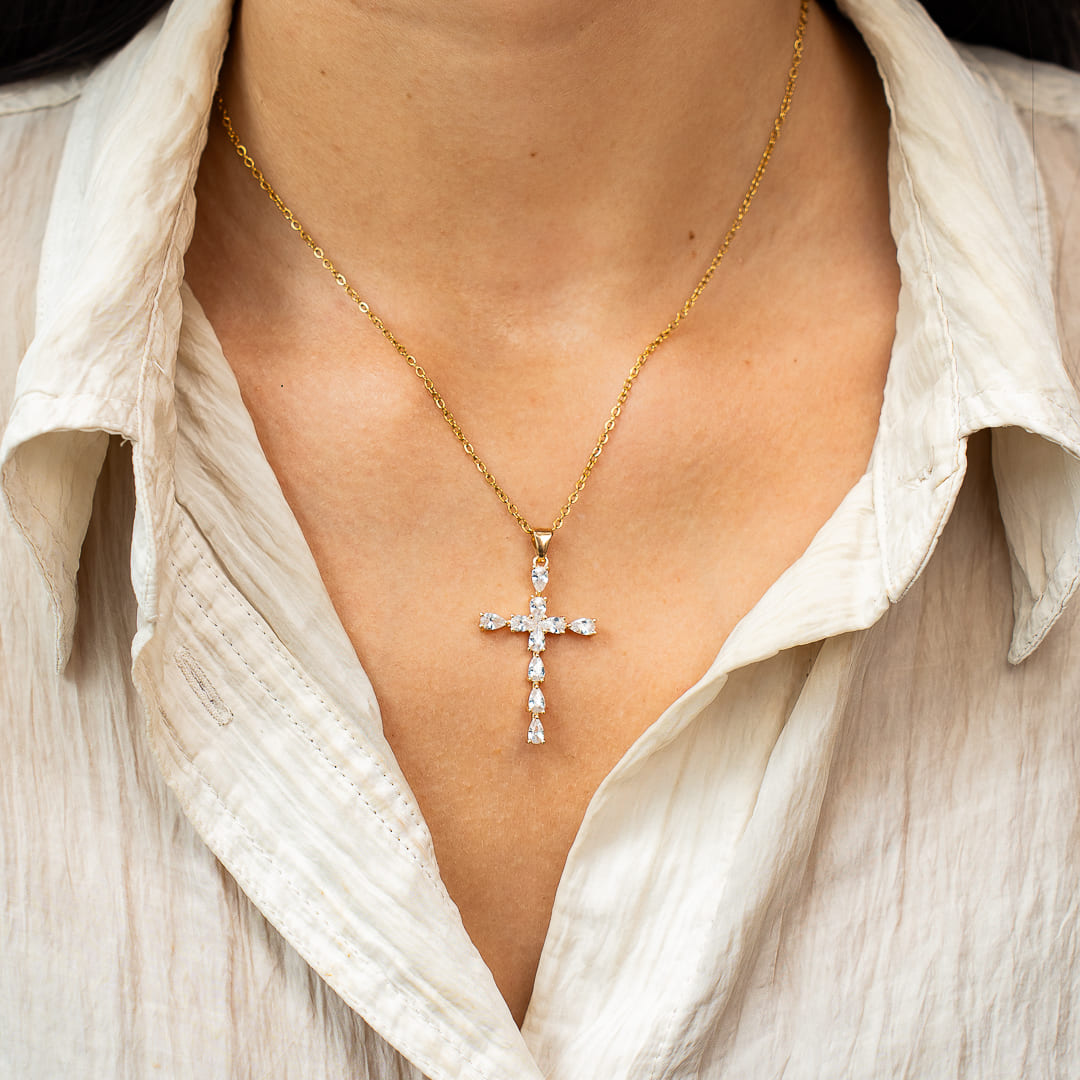Kreuz-Halskette mit Kristall für Damen