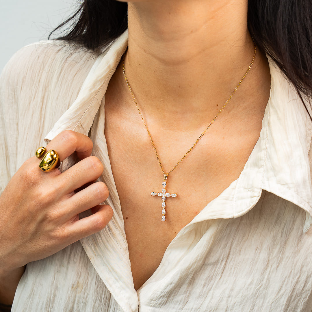 Kreuz-Halskette mit Kristall für Damen