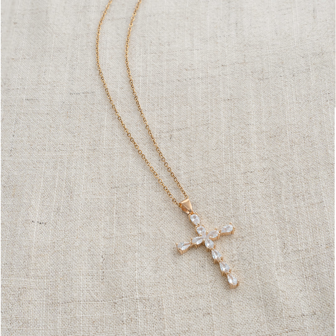 Kreuz-Halskette mit Kristall für Damen