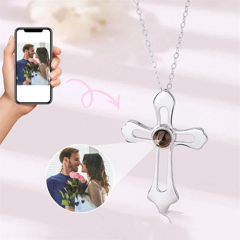 Personalisierter Kreuzanhänger Halskette mit Foto