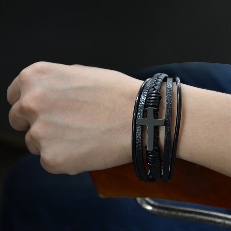 Bracelet Croix Cuir pour Homme