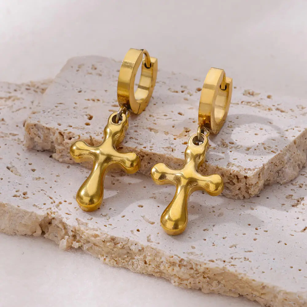 Funkelnde Goldene Kreuz-Ohrringe