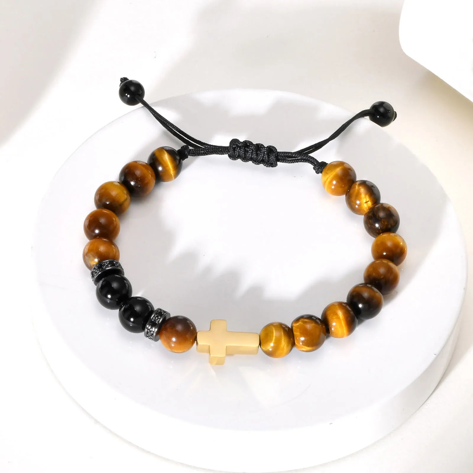 Armband mit Tigerauge und goldenem Kreuz