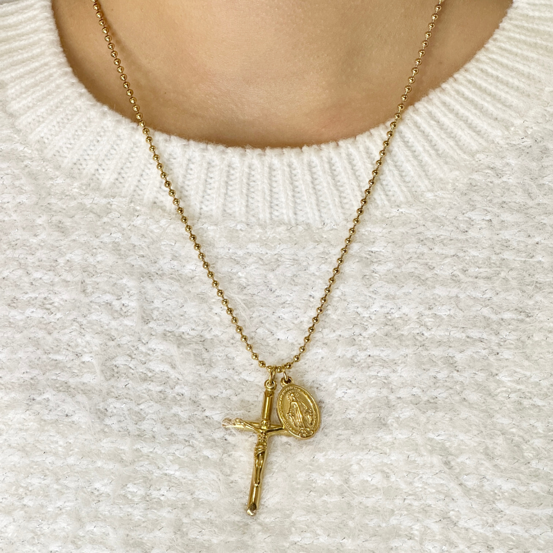 Halskette Kreuz Damen mit Wundertätiger-Medaille
