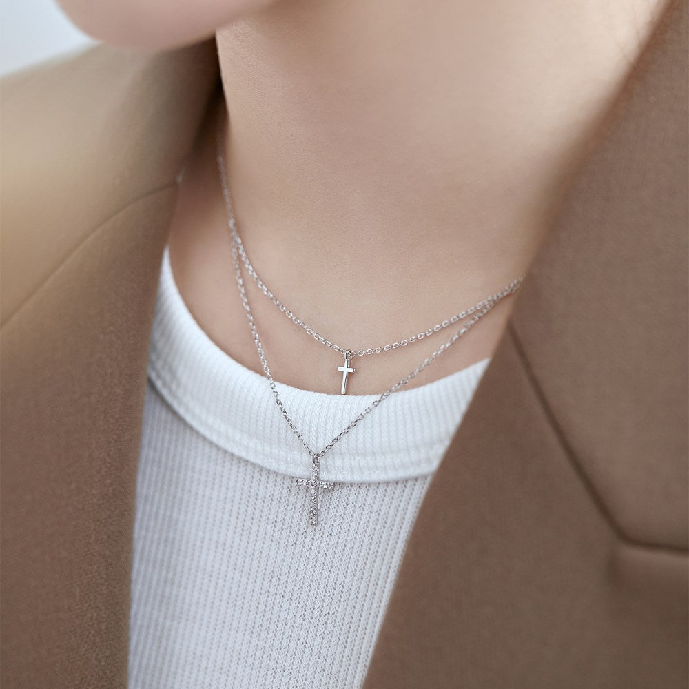 Doppel-Kreuzhalskette aus Silber