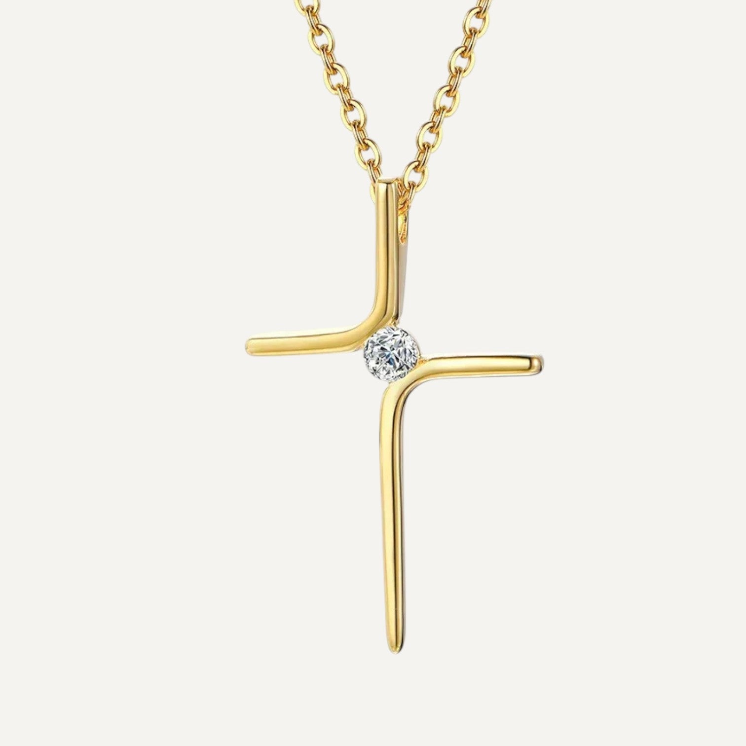 Moderne Kreuz Halskette mit Zentralschliff