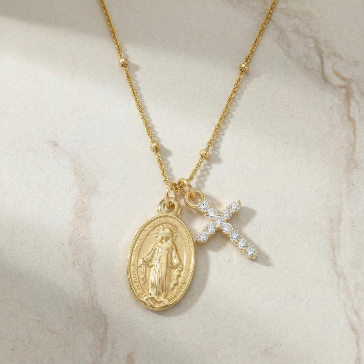 Halskette Wundertätige Medaille & Funkelndes Kreuz