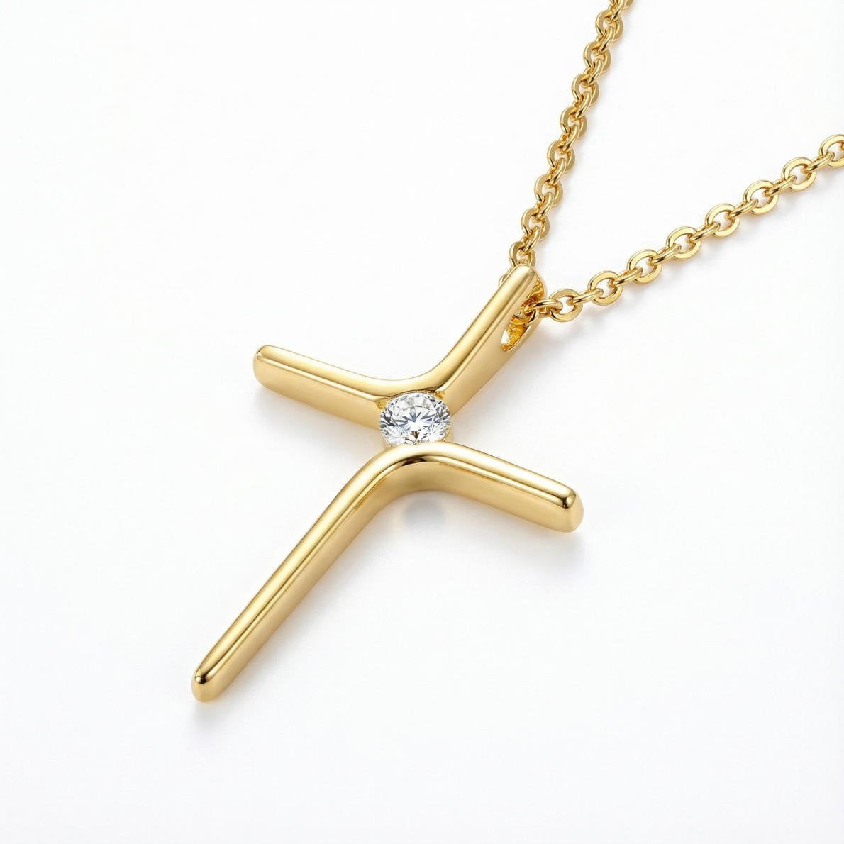 Moderne Kreuz Halskette mit Zentralschliff
