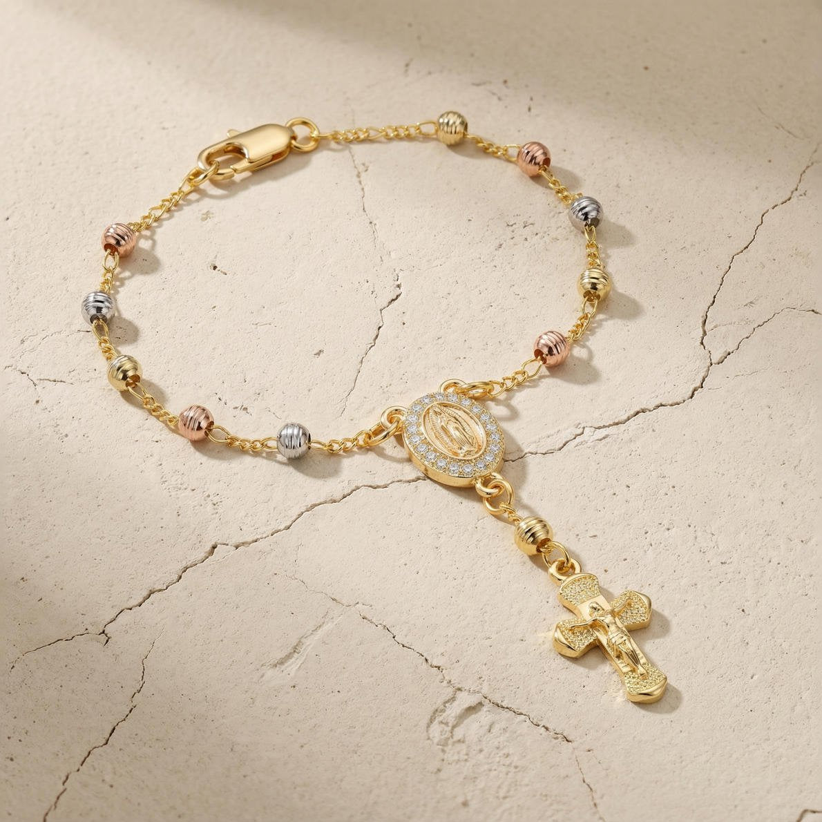 Rosenkranz Armband mit Medaille & Kreuz Eleganz