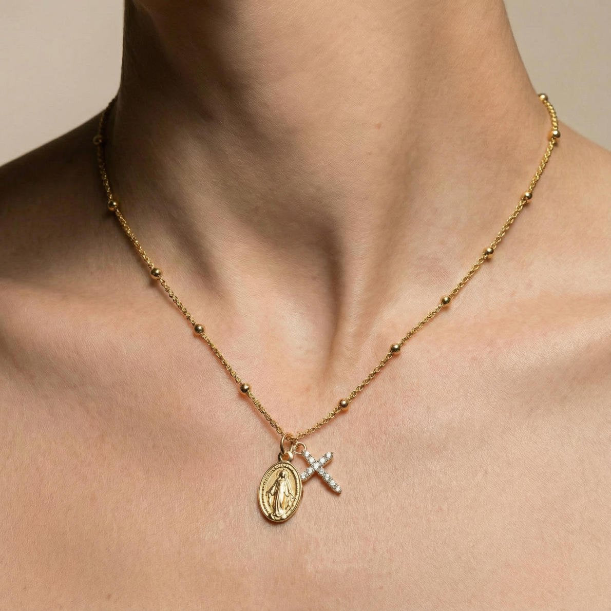 Halskette Wundertätige Medaille & Funkelndes Kreuz
