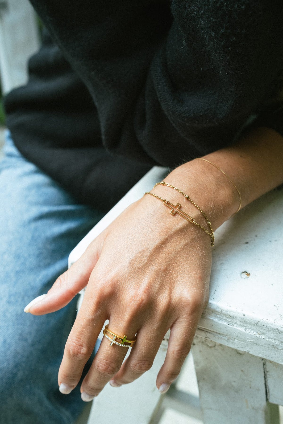 Kreuz-Armband mit Doppelter Kette