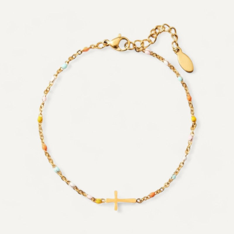 Minimalistisches Perlenarmband mit Kreuz