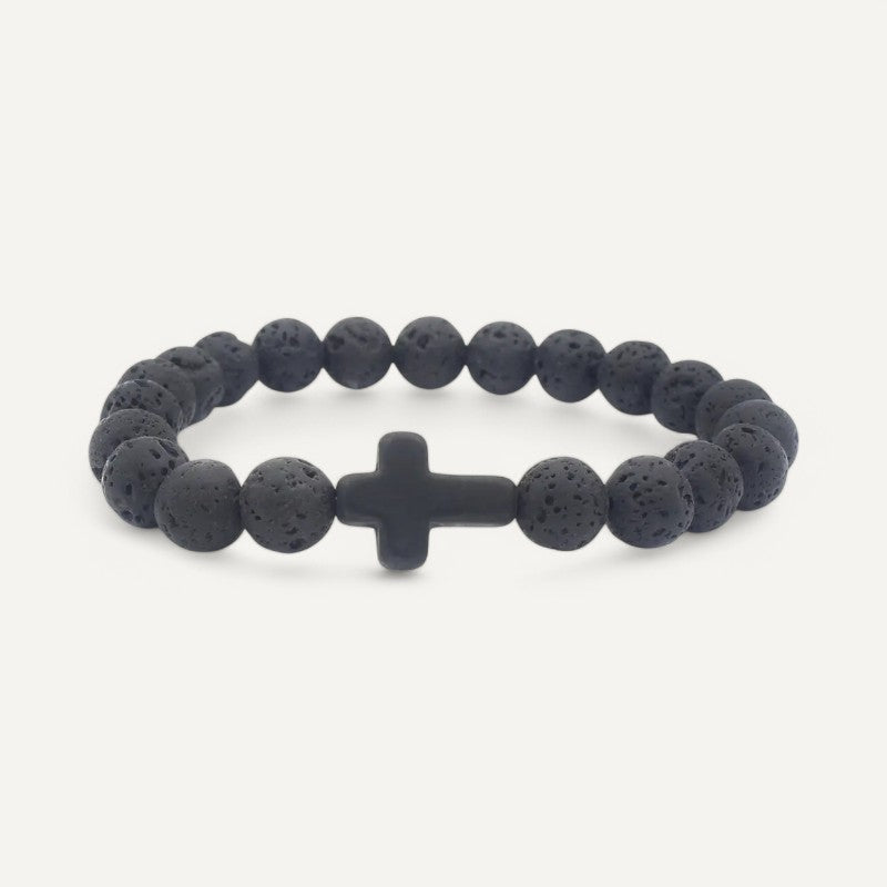 Armband mit Naturstein und christlichem Kreuz