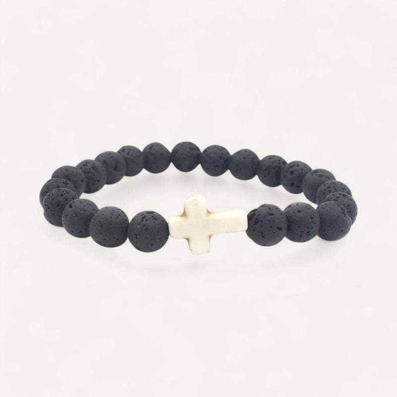 Armband mit Naturstein und christlichem Kreuz