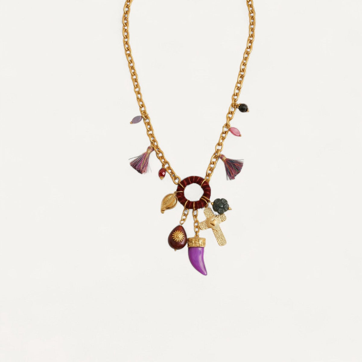 Boho Halskette mit Kreuz und Anhängern