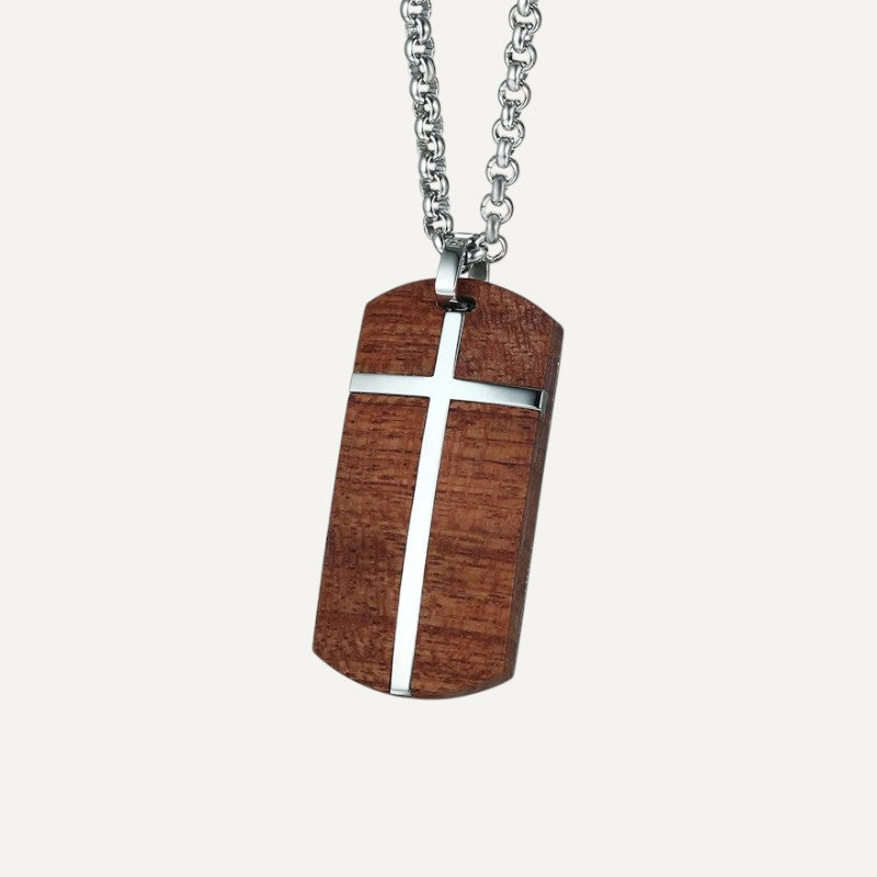 Kreuzanhänger aus Holz und Edelstahl
