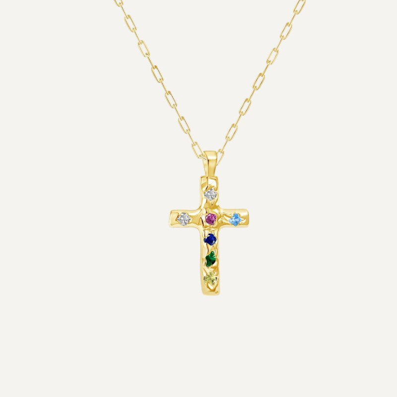 Kreuz-Halskette mit farbigen Zirkonia