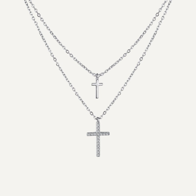Silberne Doppel-Kreuz-Halskette