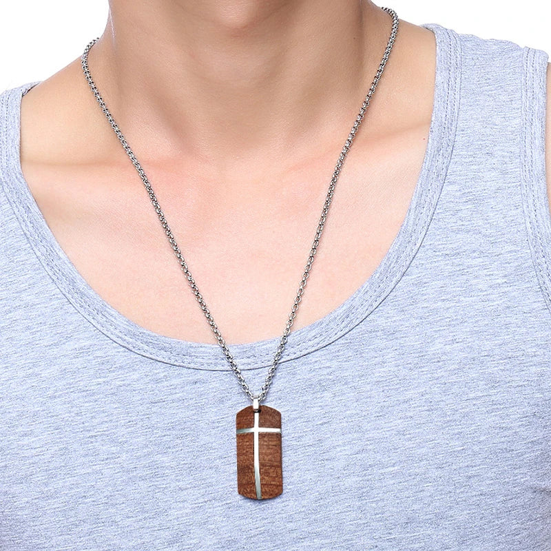 Kreuzanhänger aus Holz und Edelstahl