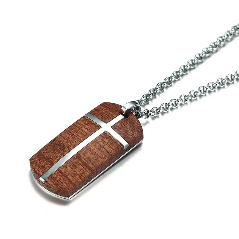 Kreuzanhänger aus Holz und Edelstahl