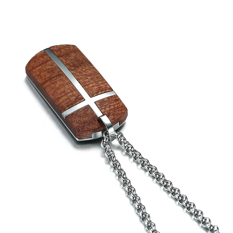 Kreuzanhänger aus Holz und Edelstahl