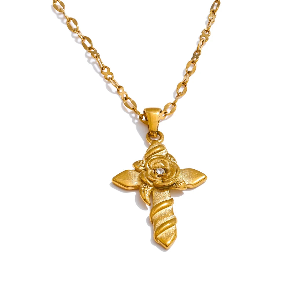 Kreuz Halskette mit Rose